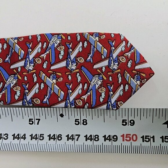 Beaufort Tie Rack Silk Tie Italy Red Multicolor Airplanes Clouds AOP W3.75 L59.5 - Picture 8 of 16